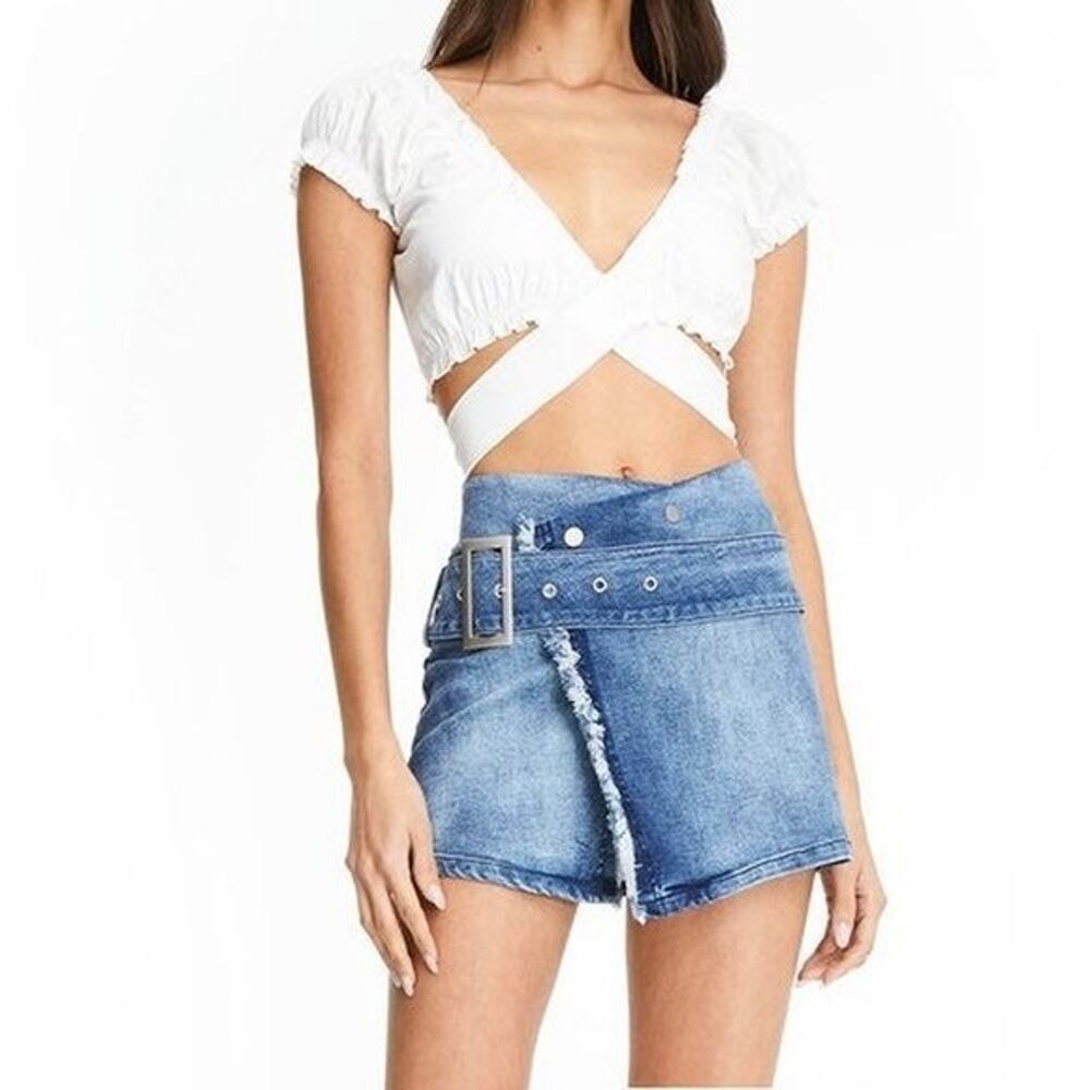I.AM.GIA Belted Asymmetrical Denim Mini Skirt